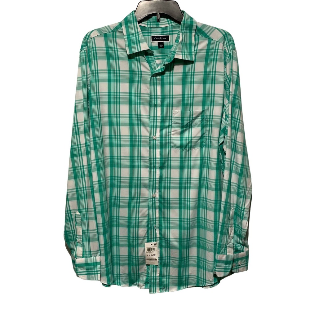 Club Room Men's Regular-Fit Plaid Shirt green Large